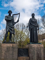 A memorial to James James and his father stands in Ynysangharad Park, Pontypridd. 